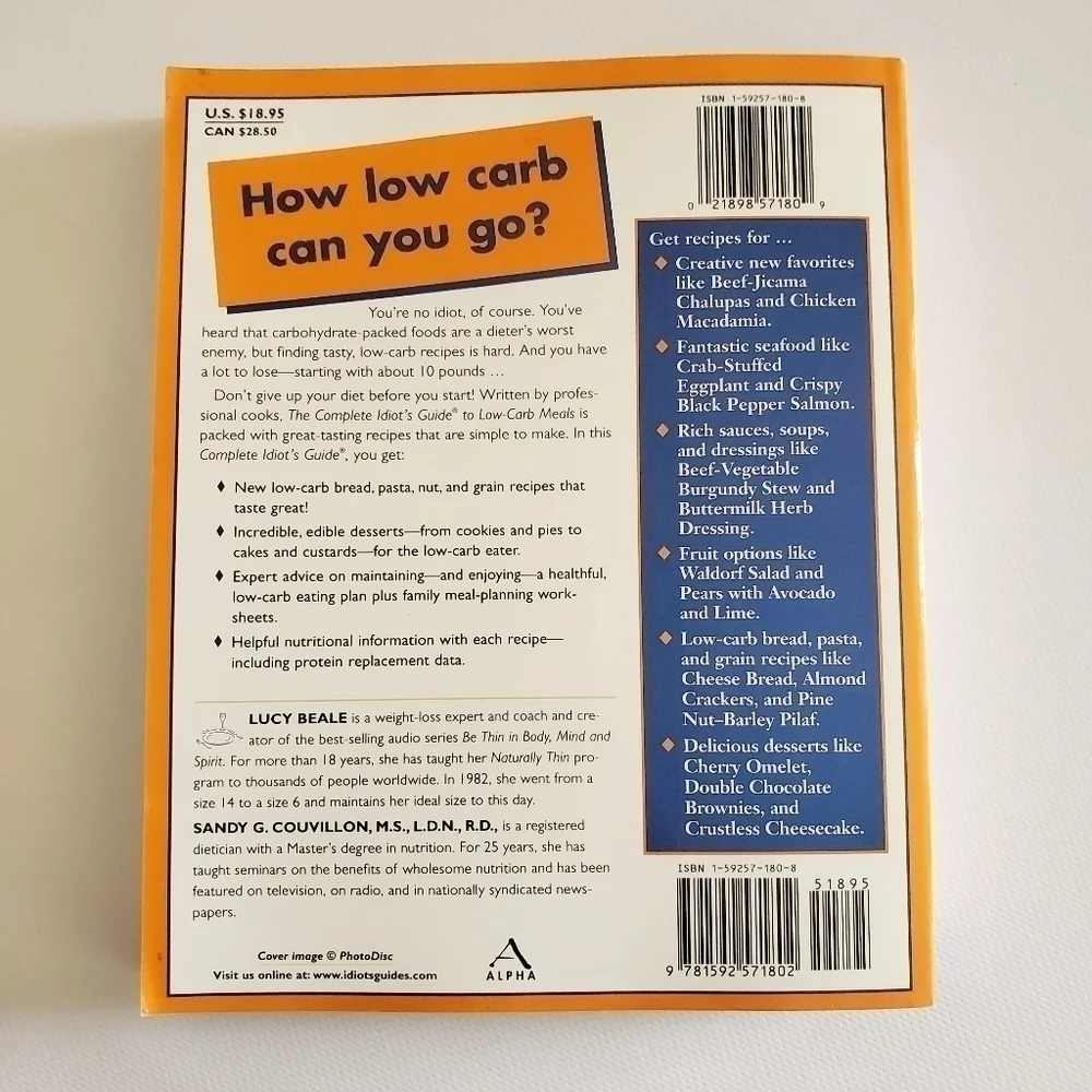 Idiot's Guide to Low-Carb Meals Cookbook